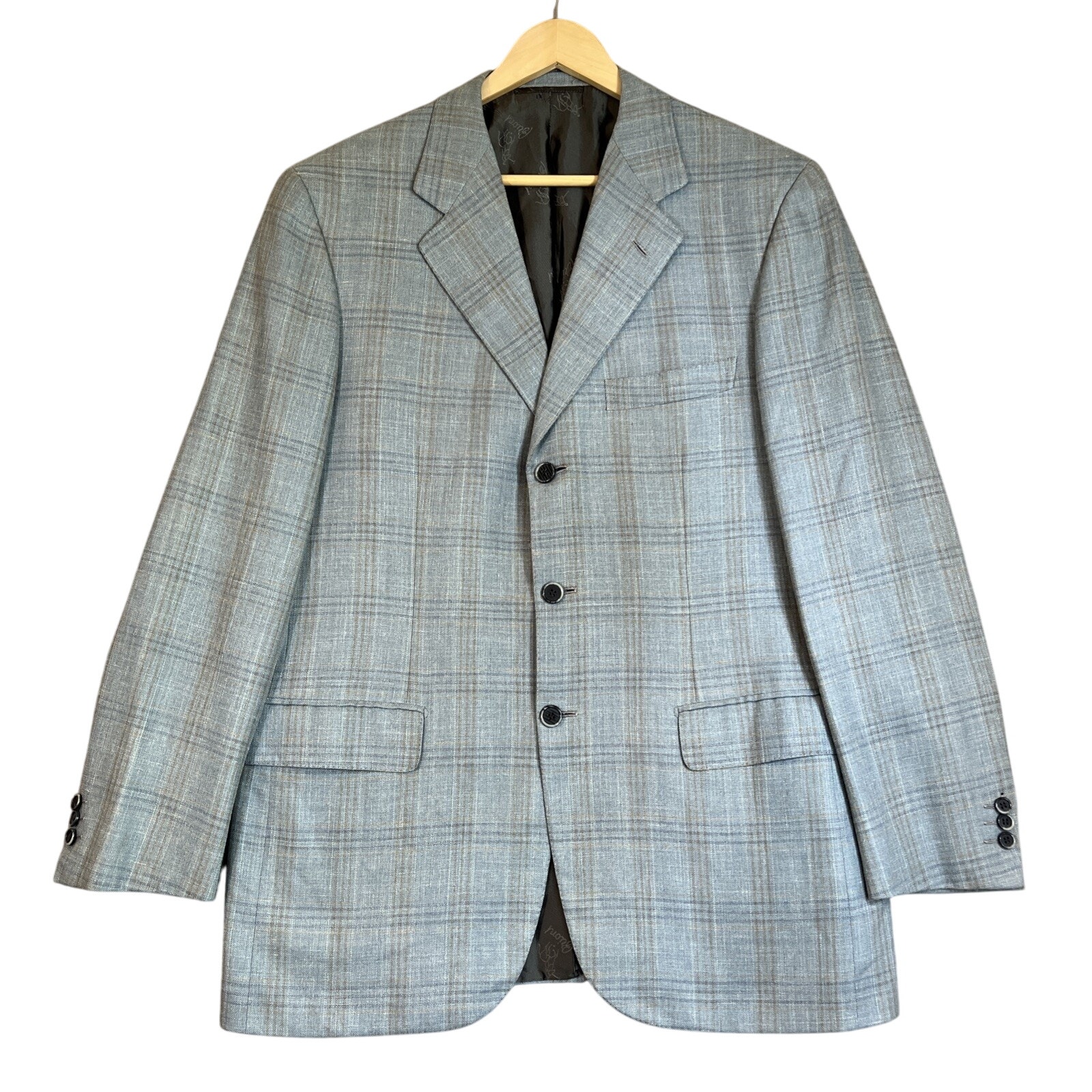 Brioni Sport Coat Nomentano Wool Silk Blue Windowpane It 50r/Us 40r Blazer